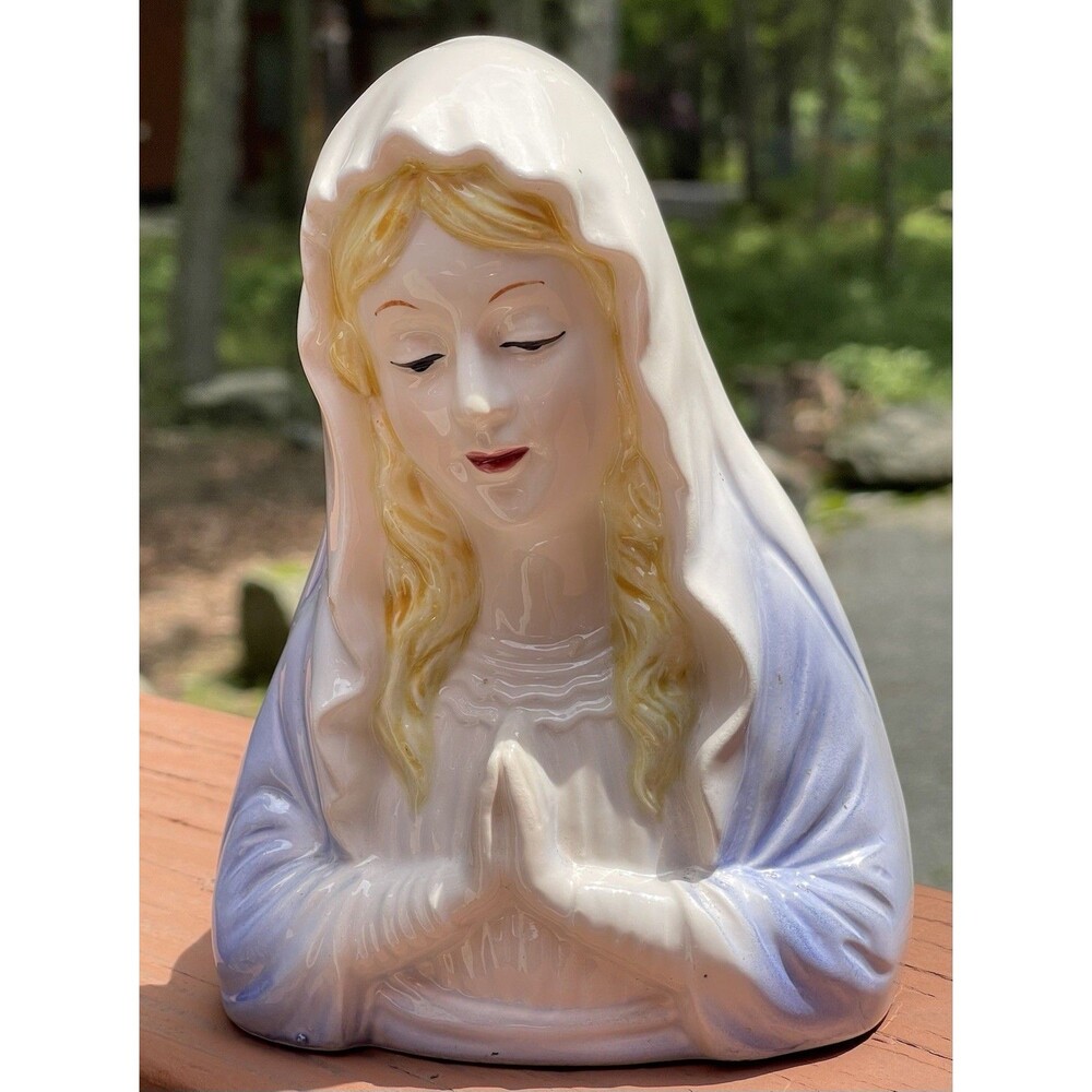 VTG Relpo Blessed Virgin Mary Ceramic Bust Planter 677 Madonna Japan 1950s - Picture 3 of 12
